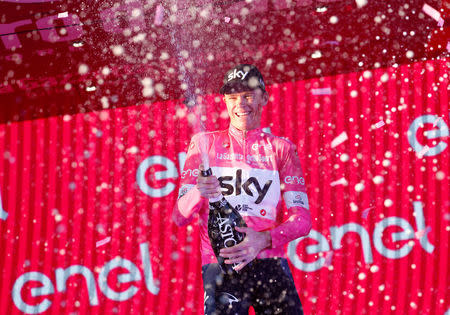 Cycling - Giro d'Italia, Rome, Italy - May 27, 2018 Team Sky's Chris Froome celebrates after winning the Giro d'Italia REUTERS/Alessandro Garofalo