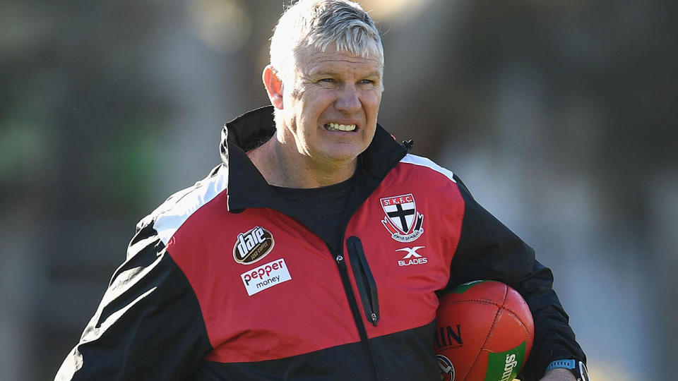 Danny Frawley at a St Kilda training session in 2017.  (Photo by Quinn Rooney/Getty Images)