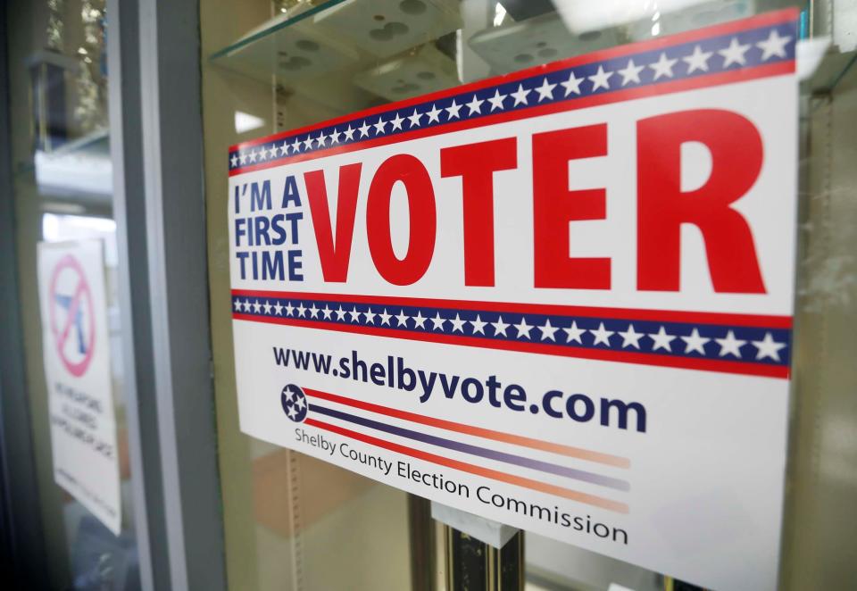 A voting sign can be seen inside of Mississippi Boulevard Christian Church in Memphis Tenn., on Thursday, October, 05, 2023.