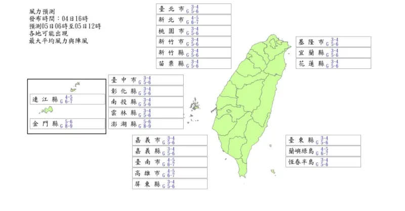 ▲根據中央氣象局今日下午4時最新的「風雨預估」，明日全台皆無縣市達颱風假標準。（圖／中央氣象局提供）