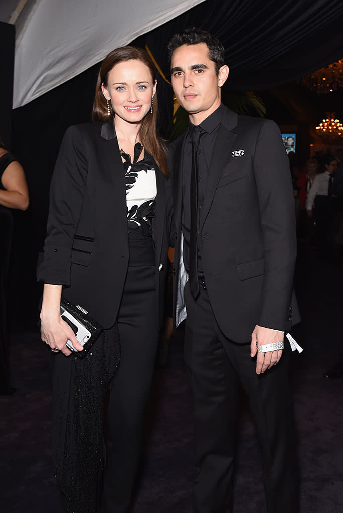 <p>Alexis Bledel and Max Minghella at the Fox, FX, and Hulu awards soiree. (Photo: Presley Ann/Getty Images) </p>