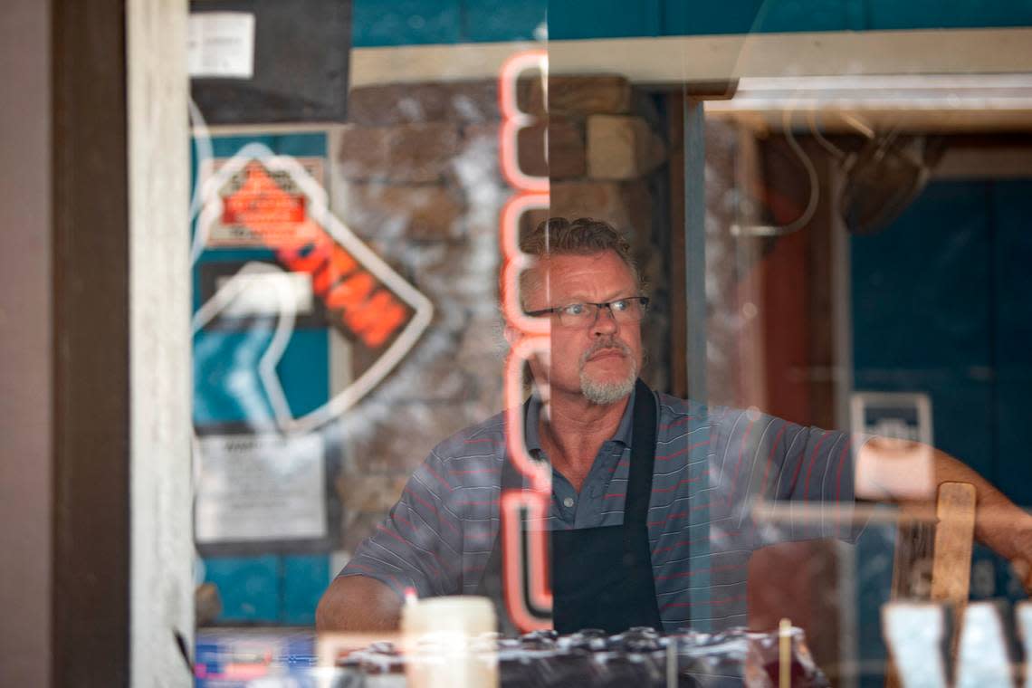 Hatchet House BBQue food truck owner Gary Cox has been cooking for days to serve first responders after a wildfire began Monday on the shore of Possum Kingdom Lake in Graford, Texas.