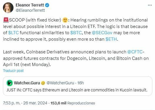 Los rumores de un ETF de Litecoin impulsan su valor