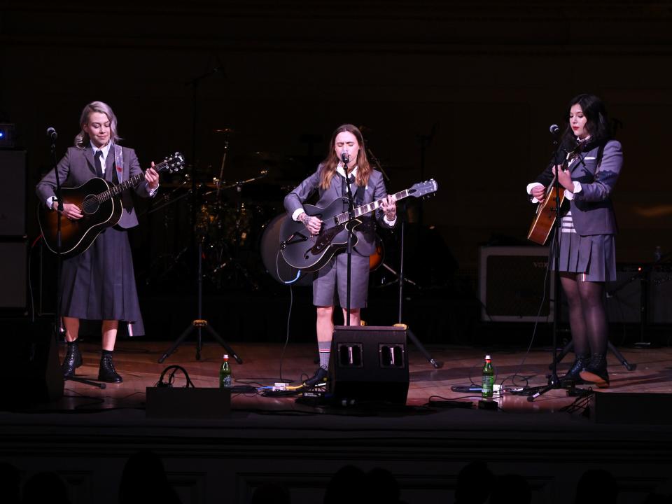 Phoebe Bridgers, Julien Baker, and Lucy Dacus of boygenius perform onstage during the 36th Annual Tibet House US Benefit Concert & Gala at Carnegie Hall on March 01, 2023 in New York City.