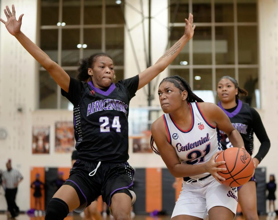 Kamryn Grant (24) averages 17.0 points, 10.0 rebounds and 2.5 steals for defending Division III state champion Africentric.