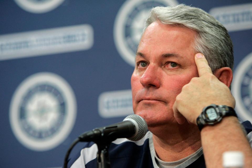 Seattle Mariners manager Mike Hargrove listens to a reporter's question after he announced his resignation from the baseball team in Seattle, Washington, July 1, 2007.