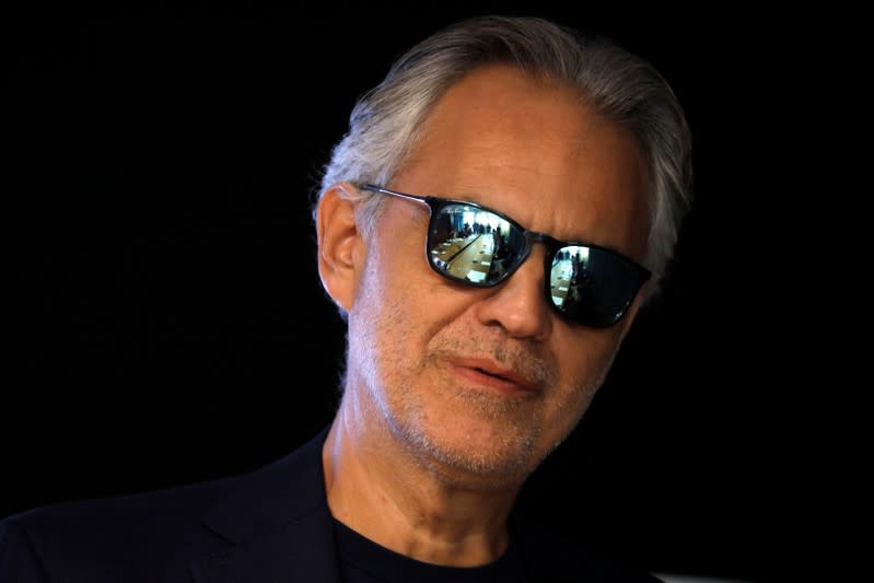 Italian opera singer Andrea Bocelli attends a news conference about his work with UNESCO programme "Voices of the World" in Paris