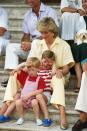 <p>Princess Diana enjoys a family holiday at the Spanish palace in Mallorca with her sons, Prince William and Prince Harry. </p>