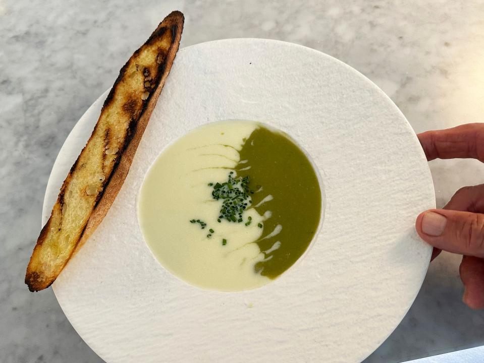 White-and-green vichyssoise at Cafe L'Europe.