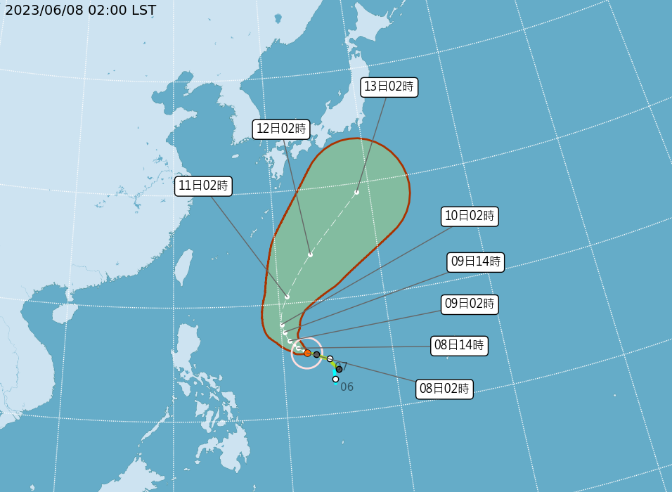 路徑潛勢預報。（圖取自中央氣象局網站）