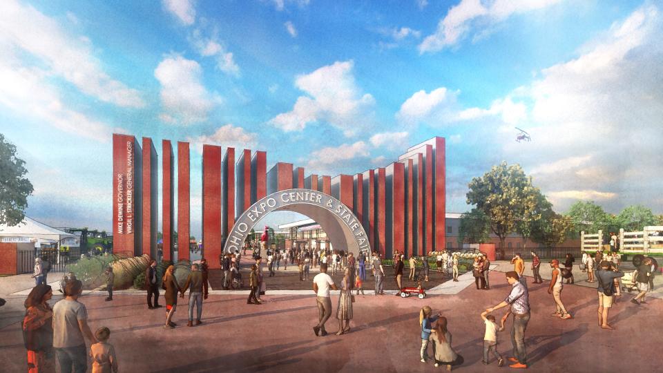 An artist rendering from the new master plan for the Ohio Expo Center & State Fair shows a proposed main visitors entrance/exit gate at 20th Avenue from the facility's parking lots.