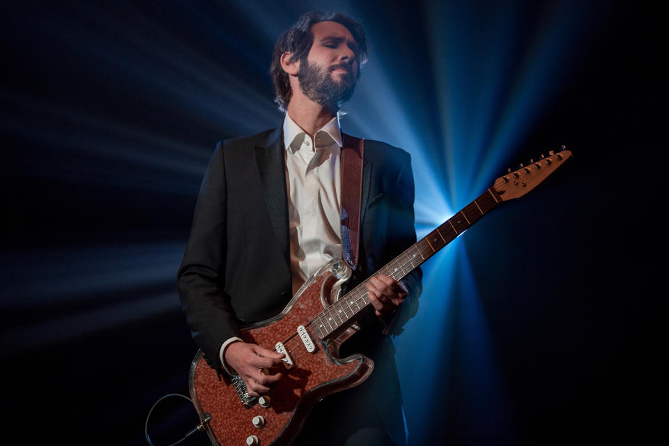 <p>Josh Groban grabs his custom bean-themed guitar to perform his new single "Bean Song" on behalf of Bush's Baked Beans. </p>