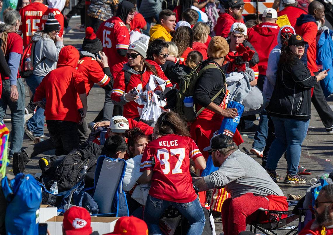 After gunfire broke out, some people took cover and others fled during the Kansas City Chiefs Super Bowl rally on Wednesday at Union Station in Kansas City.