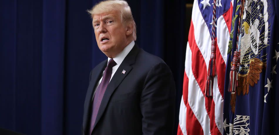 U.S. President Donald Trump delivers remarks during a conference with federal, state and local veterans leaders in the Eisenhower Executive Office Building November 15, 2018 in Washington, DC. Trump listed all of his administration's accomplishments and promised the invited guests there would be more to come.