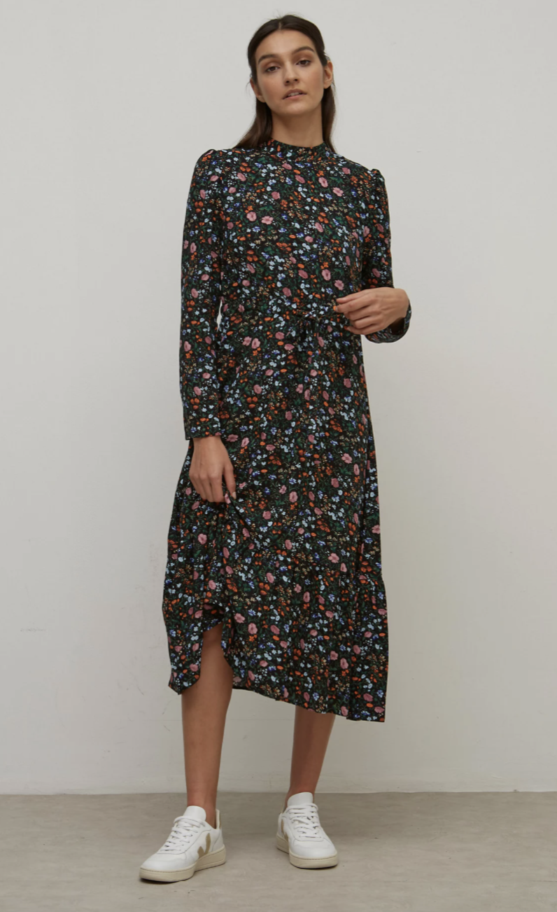 Floral High Neck Midaxi Smock Dress