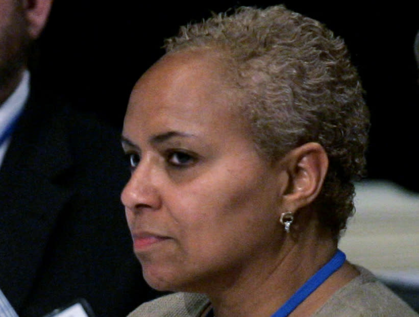 FILE- In this May 31, 2008 file photo, Tina Flournoy, then Democratic National Committee Rules and Bylaws committee member, during a hearing in Washington. Vice President-elect Kamala Harris has named veteran Democratic strategist Tina Flournoy as her chief of staff. (AP Photo/Susan Walsh)