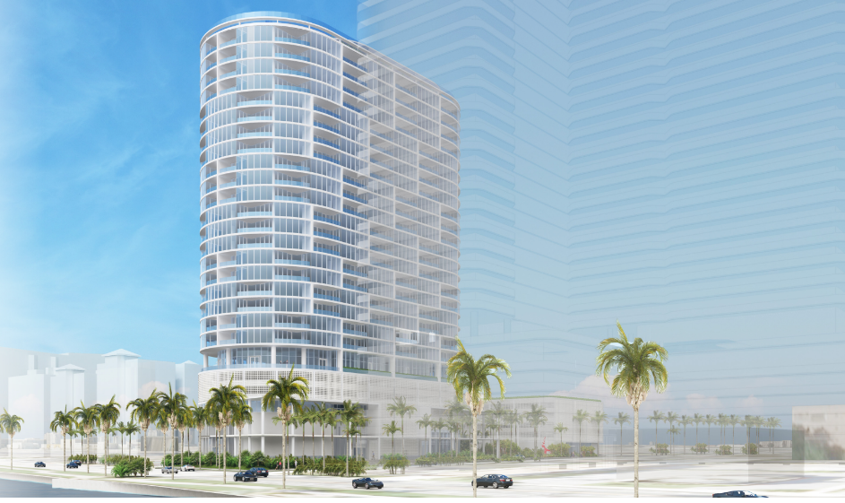 Rendering of Shorecrest, a luxury condominium planned by Related Cos. at 1901 N. Flagler Drive. The condo will be built on the site of Temple Israel and will incorporate the temple into the tower.