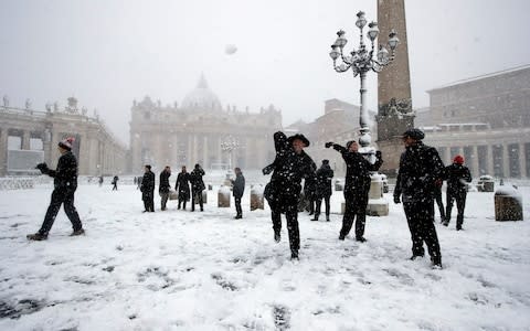Rome was covered in snow on Monday morning - Credit: AP
