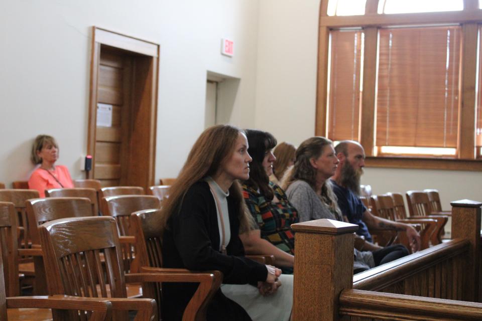 The wives of twin brothers Michael and William Null watch the trial on Thursday, Aug. 24. The brothers are among the last conspirators in a failed plot to kidnap Gov. Gretchen Whitmer to stand trial in the scheme.