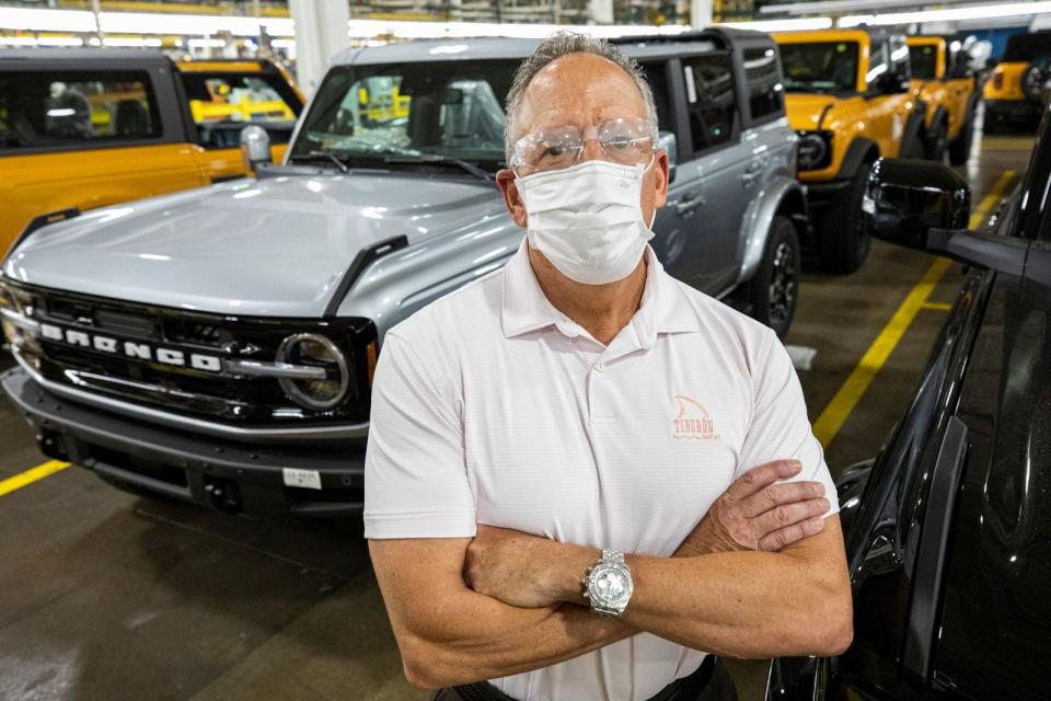 David Torosian, plant engineering manager at Michigan Assembly in Wayne, has worked at Ford for 34 years. He postponed retirement to work on the Bronco launch. He is seen here on June 9, 2021.