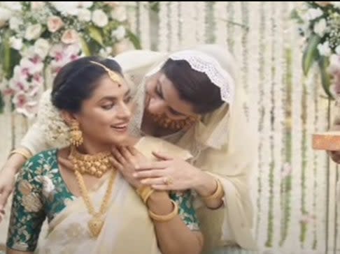 The advert which has been pulled showed a Muslim mother congratulating her Hindu daughter-in-law at a baby shower  (Screengrab/Tanishq)