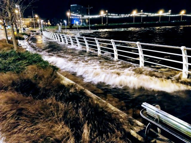 The river Shannon bursting its banks at Bishops Quay, Limerick, Ireland (@gneote/Twitter/PA)