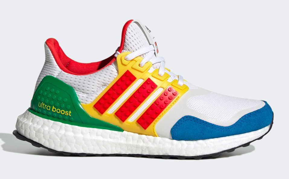 adidas Ultraboost DNA x Lego Colors shoes in Cloud White/Red/Shock Blue/Green. - Credit: Courtesy of Adidas