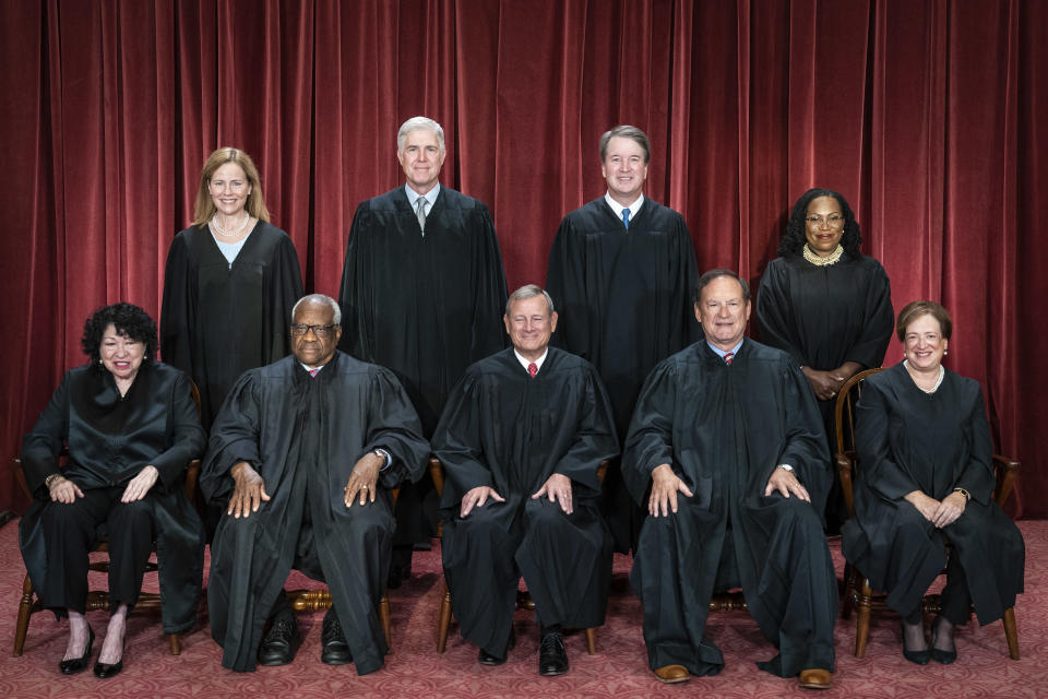 Members of the Supreme Court sit for a group photo on Friday, Oct. 7, 2022. / Credit: Jabin Botsford/The Washington Post via Getty Images