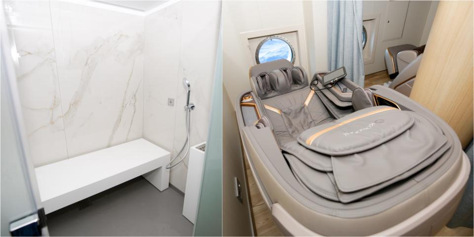 composite of steam room and massage chair in crew-only area of Silversea's new Silver Ray