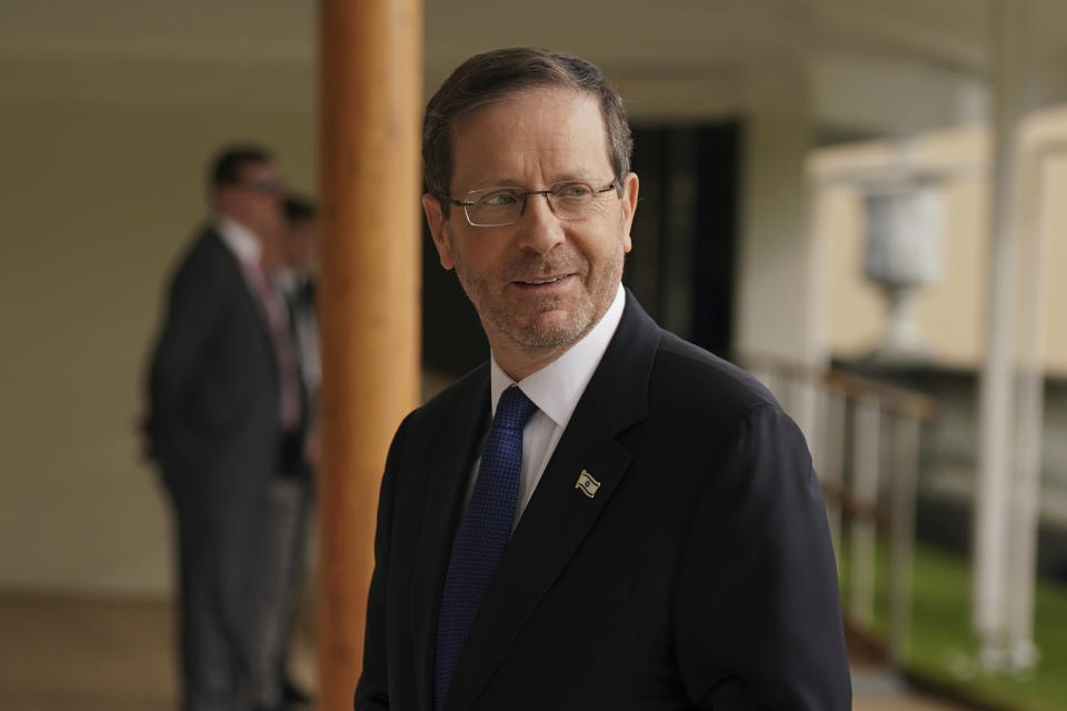 Israel's President Isaac Herzog arrives at Buckingham Palace in London, on May 5, 2023, for a reception hosted by Britain's King Charles III, for overseas guests attending his coronation. Emirati leaders have extended a long-sought invitation to Israeli Prime Minister Benjamin Netanyahu to visit in November for a worldwide climate conference in Dubai. Herzog was also invited. (Jacob King/Pool Photo via AP, File)