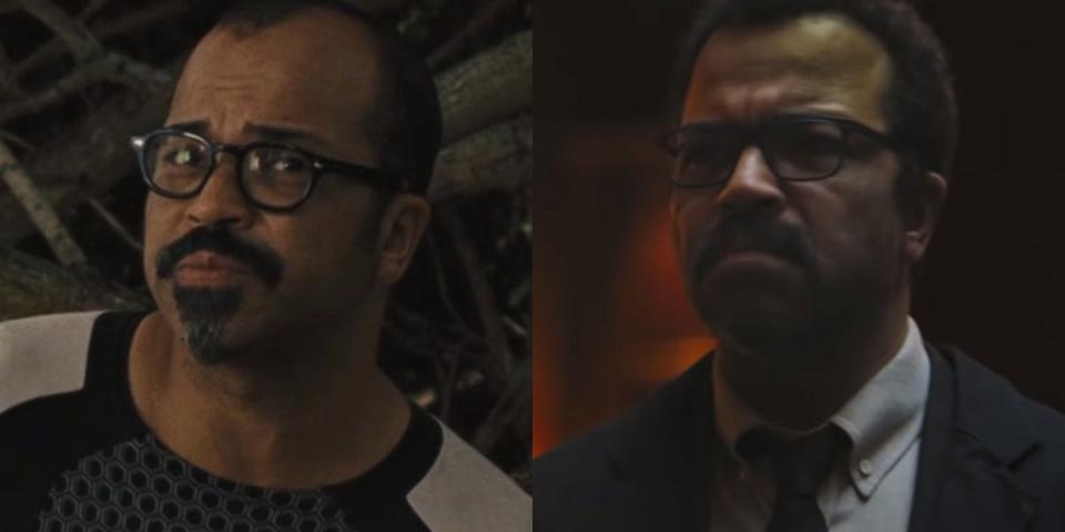On the left: Jeffrey Wright as Beetee in "The Hunger Games: Catching Fire." On the right: Wright as James Gordon in "The Batman."