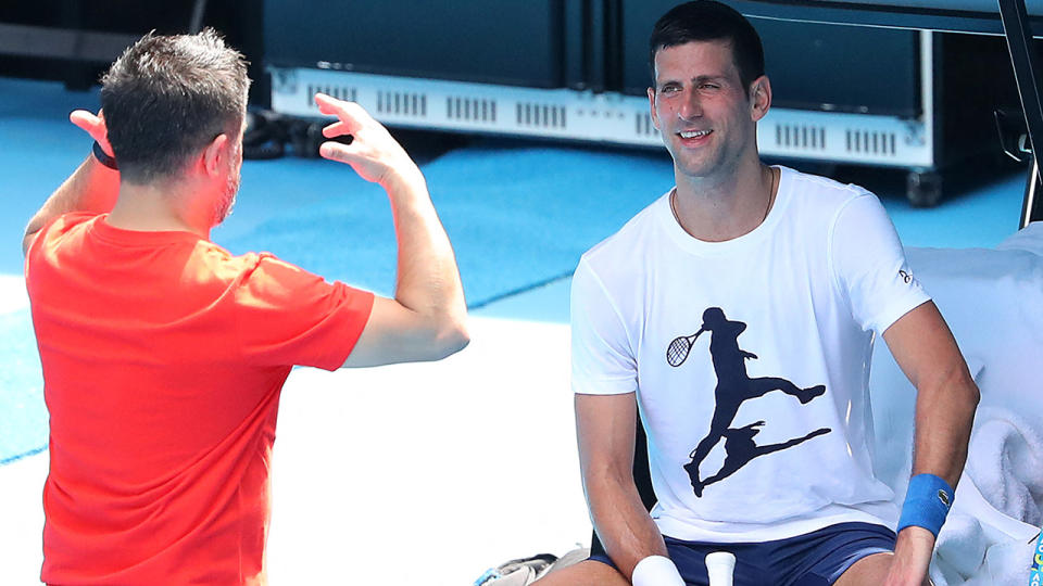 Novak Djokovic, pictured here during a training session on Rod Laver Arena ahead of the Australian Open. 