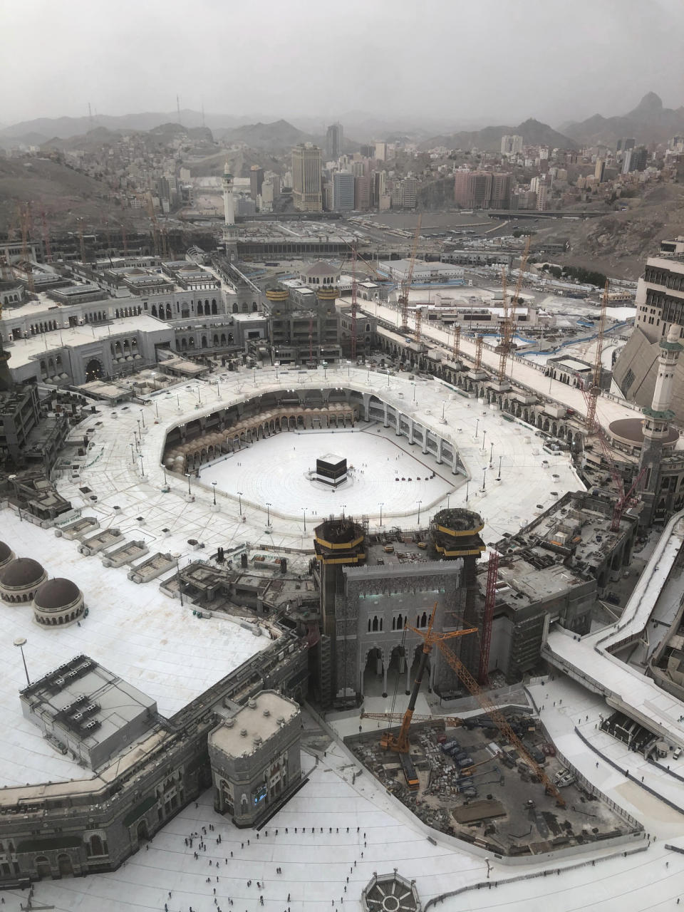 General view showing the Grand Mosque, at the Muslim holy city of Mecca, Saudi Arabia, Monday, July 27, 2020 ahead of the Hajj pilgrimage. Anywhere from 1,000 to 10,000 pilgrims will be allowed to perform the annual hajj pilgrimage this year due to the coronavirus pandemic. (AP Photo)