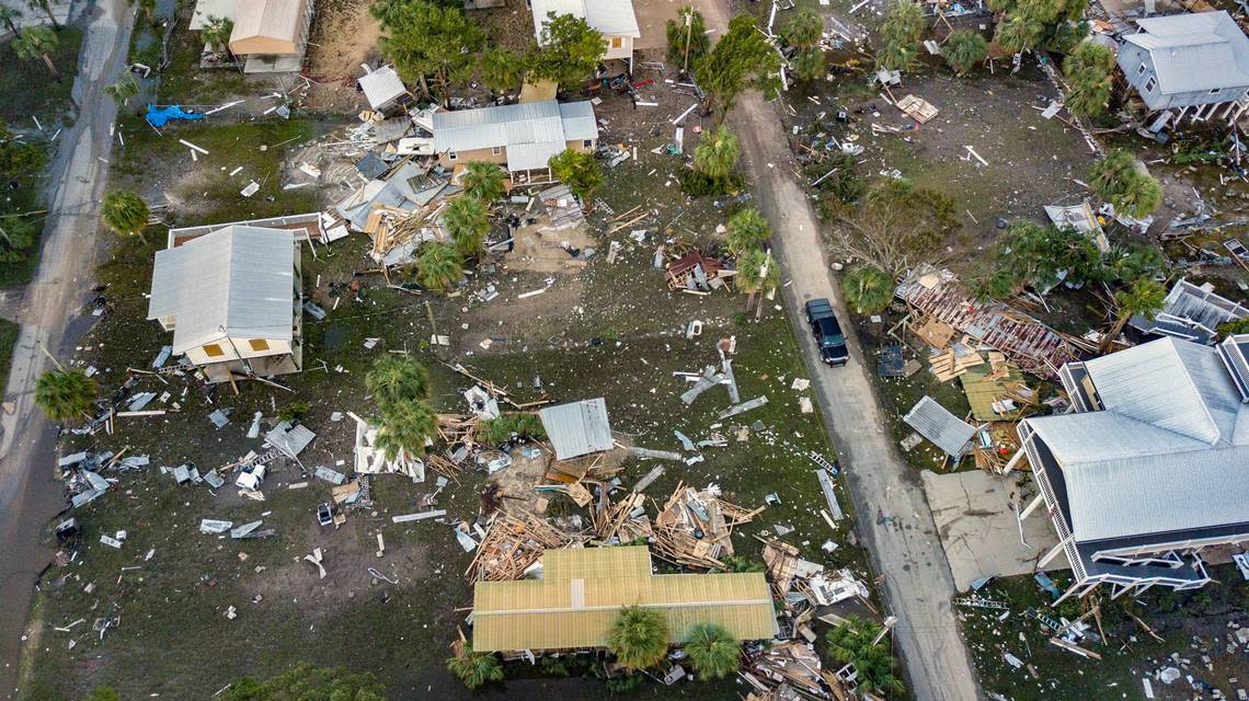 Hurricane Idalia badly damaged some homes in Horseshoe Beach, Florida on Wednesday, August 30, 2023.