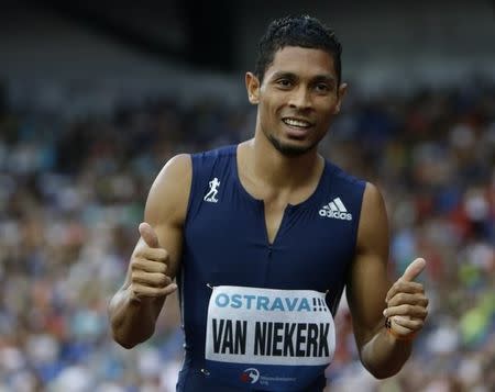 Athletics - Golden Spike Meeting - Ostrava, Czech Republic - June 28, 2017- South Africa's Wayde van Niekerk setting a new World Record in 300m Men. REUTERS/David W Cerny