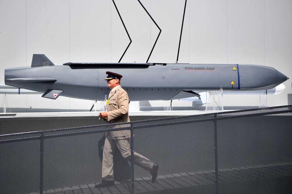 A MBDA Storm Shadow/Scalp missile at the Farnborough Airshow, UK.