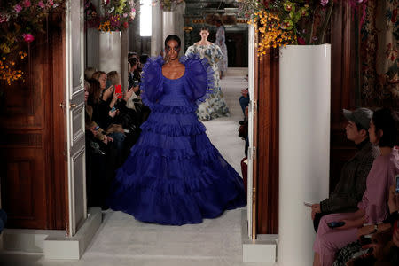 A model presents a creation by Italian designer Pier Paolo Piccioli as part of his Haute Couture Spring-Summer 2019 collection show for fashion house Valentino in Paris, France, January 23, 2019. REUTERS/Benoit Tessier