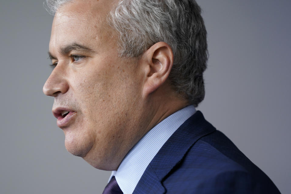 White House COVID-19 Response Coordinator Jeff Zients speaks during a press briefing at the White House, Tuesday, April 13, 2021, in Washington. (AP Photo/Patrick Semansky)