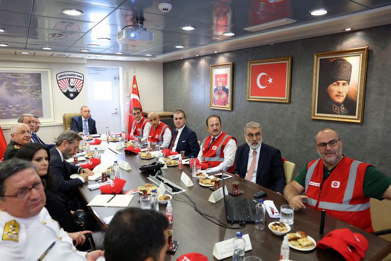 Turkish President Erdogan attends the launch of Turkey's new drill ship Abdulhamid Han