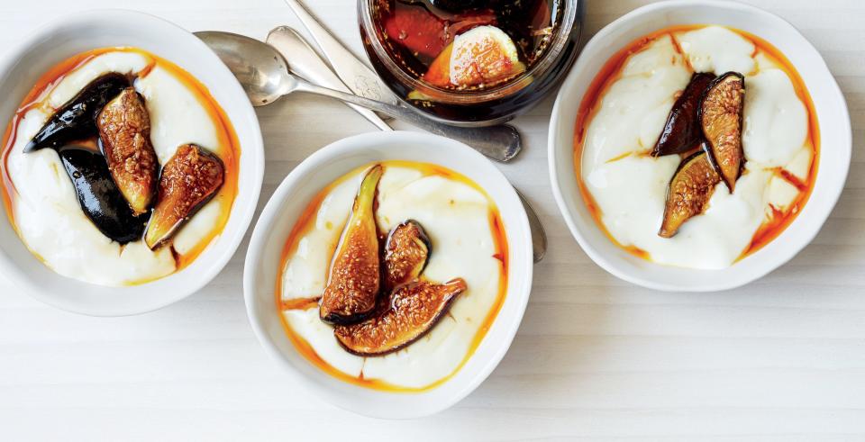 Milk Pudding with Rose Water Caramel and Figs