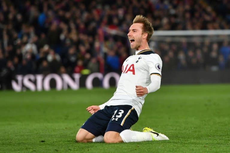 Tottenham Hotspur's Christian Eriksen celebrates after scoring against Crystal Palace in April 2017