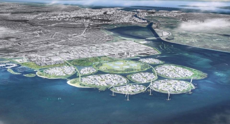 <p>En la imagen, Holmene, el plan presentado por el gobierno de Dinamarca y el municipio de Hvidovre, a las afueras de Copenhague, que consiste en nueve islas artificiales y totalmente sostenibles que albergarán un centro tecnológico para 380 empresas y 12.000 trabajadores. Se trata de un proyecto del estudio de arquitectura Urban Power. (Foto: <a rel="nofollow noopener" href="http://www.urbanpower.dk/" target="_blank" data-ylk="slk:Urban Power;elm:context_link;itc:0;sec:content-canvas" class="link ">Urban Power</a> / <a rel="nofollow noopener" href="http://www.hvidovre.dk/English" target="_blank" data-ylk="slk:Hvidovre Municipality;elm:context_link;itc:0;sec:content-canvas" class="link ">Hvidovre Municipality</a>). </p>