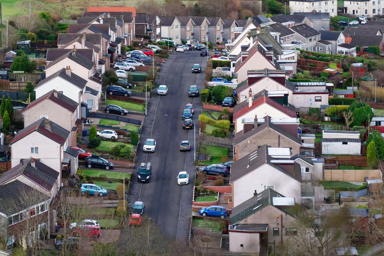 Housing development in suburban area aerial view