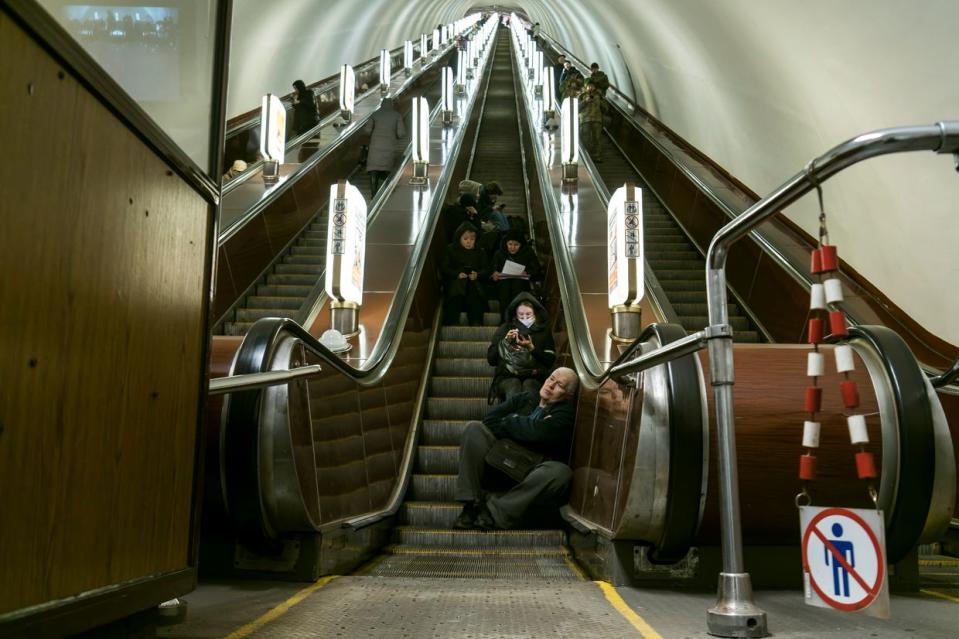 People use a subway station as a bomb shelter during a massive Russian missile attack in Kyiv on Jan. 26, 2023. (Maxym Marusenko/NurPhoto via Getty Images)