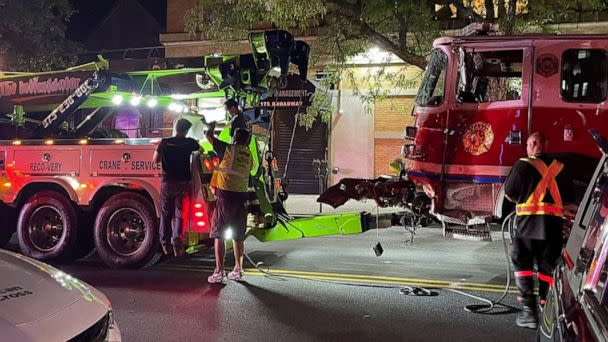 PHOTO: Two fire trucks collided while heading to a fire in Paterson, N.J., Sept. 10, 2022. (Janice Yu/WABC)