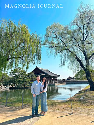 <p>Courtesy of Magnolia Journal</p> Chip and Joanna Gaines posing during their family trip to South Korea.
