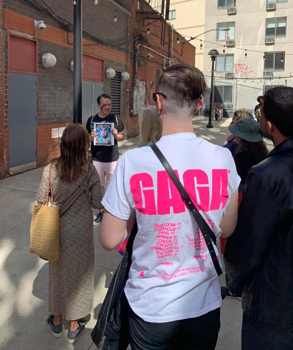 "A Gaga Guide to the Lower East Side" begins in a back alley behind the former site of CBGB, where Lady Gaga once performed.