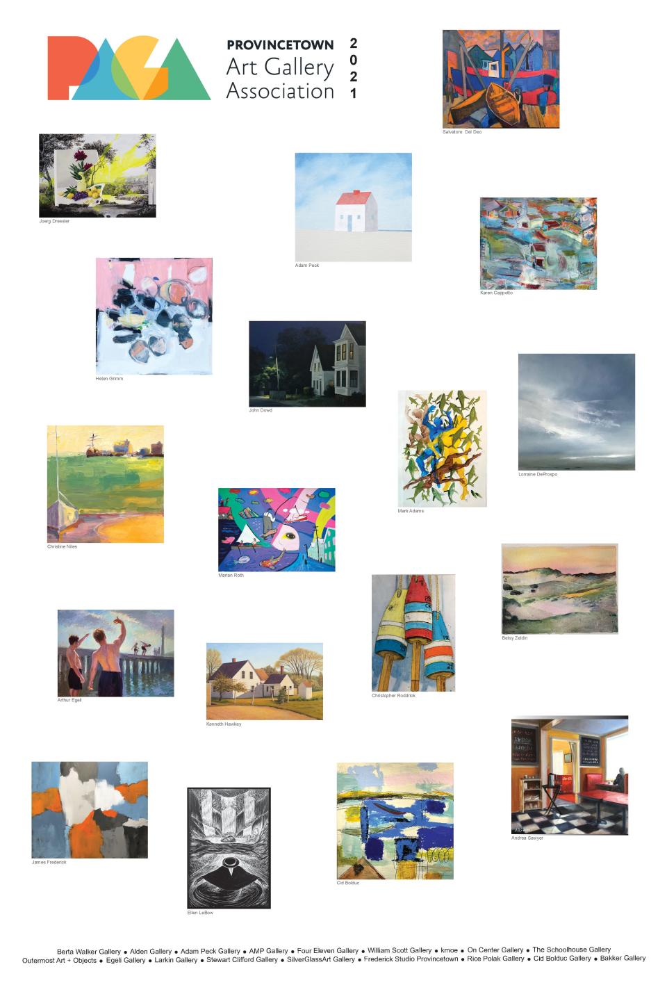 This new Provincetown Art Gallery Association poster features work by 18 artists from 18 different galleries, and is being sold signed and unsigned as a fundraiser.