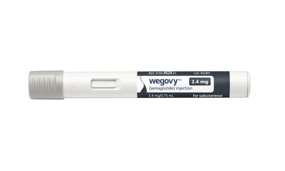 An injection pen for Novo Nordisk’s semaglutide formula, marketed under the trade name Wegovy