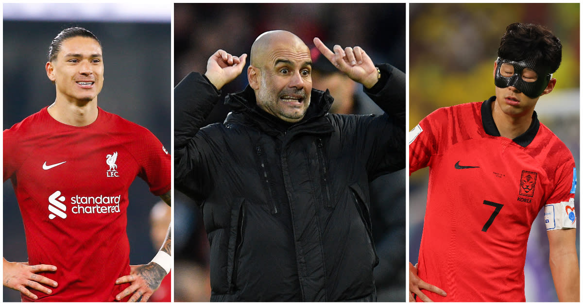 (From left) Liverpool forward Darwin Nunez, Manchester City manager Pep Guardiola and Tottenham forward Son Heung-min. (PHOTOS: Getty Images/Reuters)